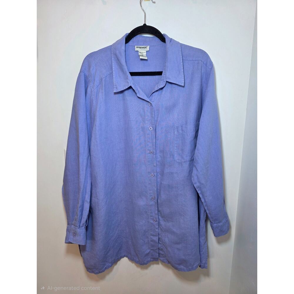 Bridgewater Studio Women's 2X Linen Shirt Purple Lagenlook Relaxed Tunic